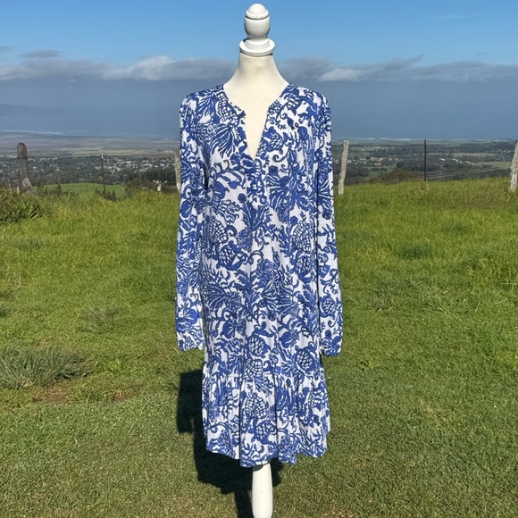 Lilly Pulitzer Alyssa A Line Cotton Dress Deeper Coconut Ride With Me Ruffle L - Picture 2 of 11